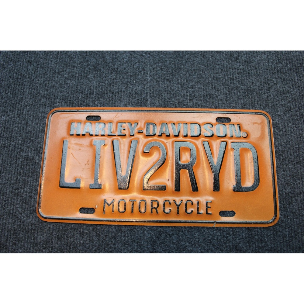 Harley-Davidson LIV2RYD Motorcycle Decorative License Plate Orange Black Metal
